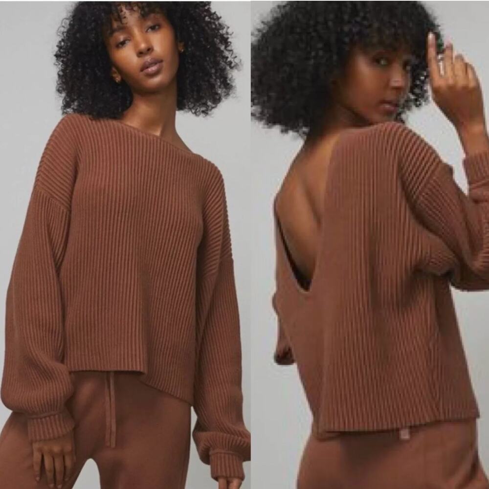 Lunya Cozy Cotton‎ Silk Reversible Pullover Sweater Knit Humble Brown Size XL
